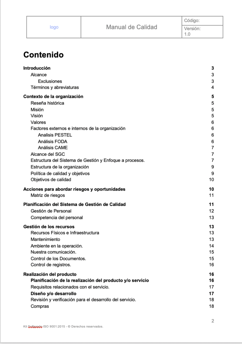 Manual De Calidad Ejemplos