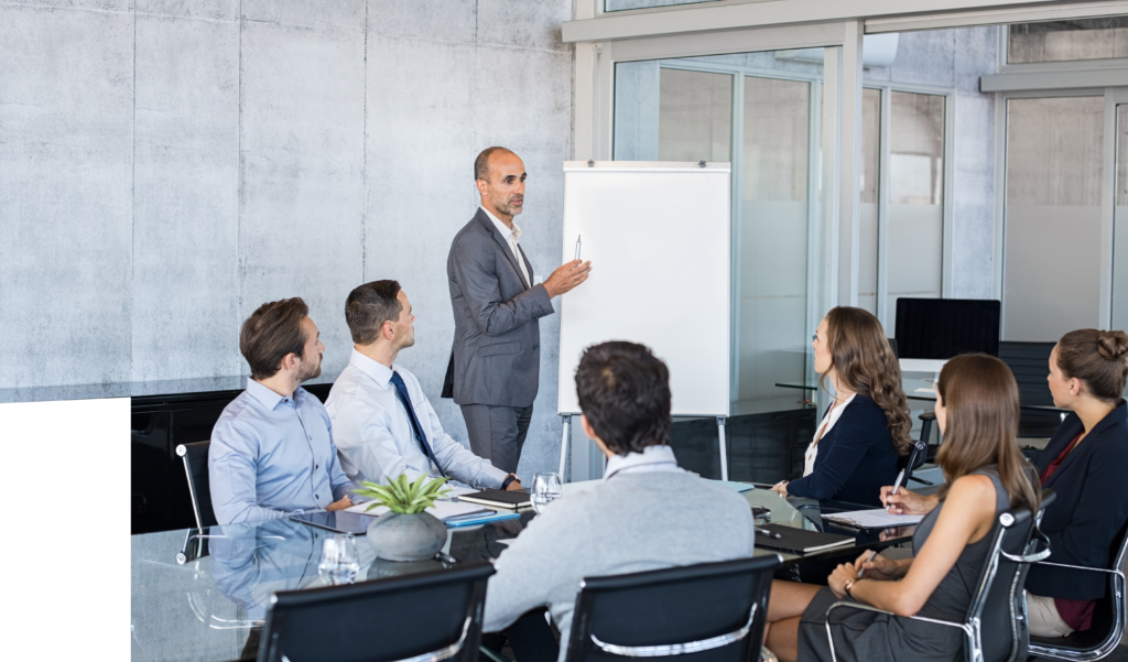 Leader briefing business people
